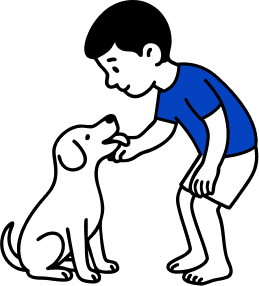 Child petting Dog